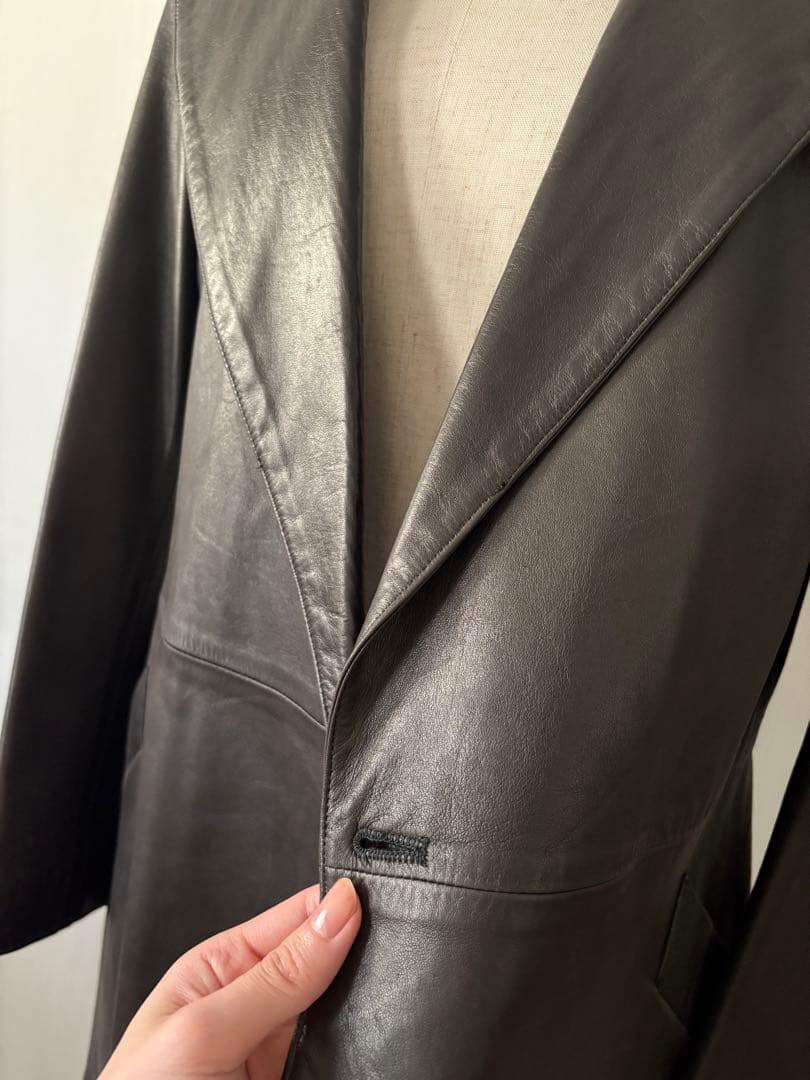 羊革　ラムレザー　本革　ロングコート　アニエスベー　レザージャケット　黒