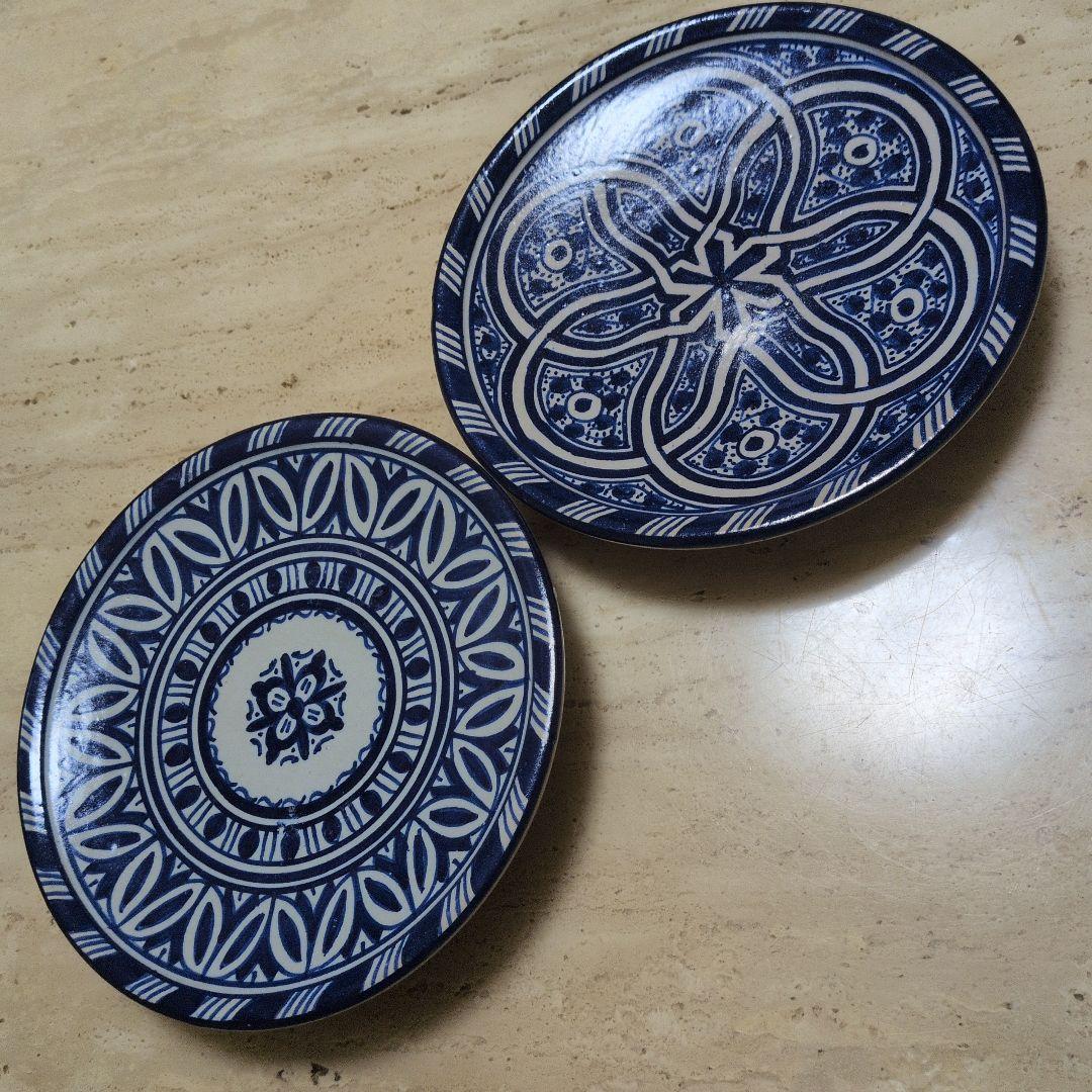 モロッコ フェズ丸皿 手描き模様 20cm 2枚