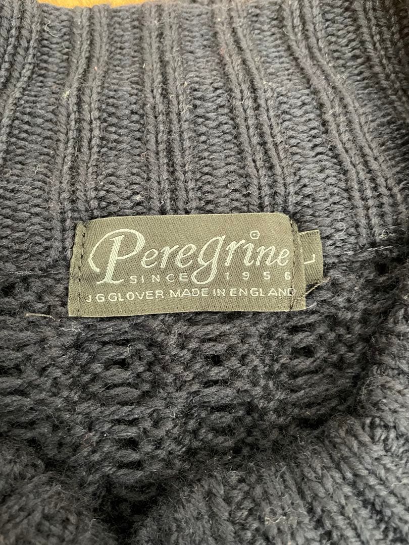 peregrineペレグリン ネイビー ケーブル編み 古着カーディガン　メンズL