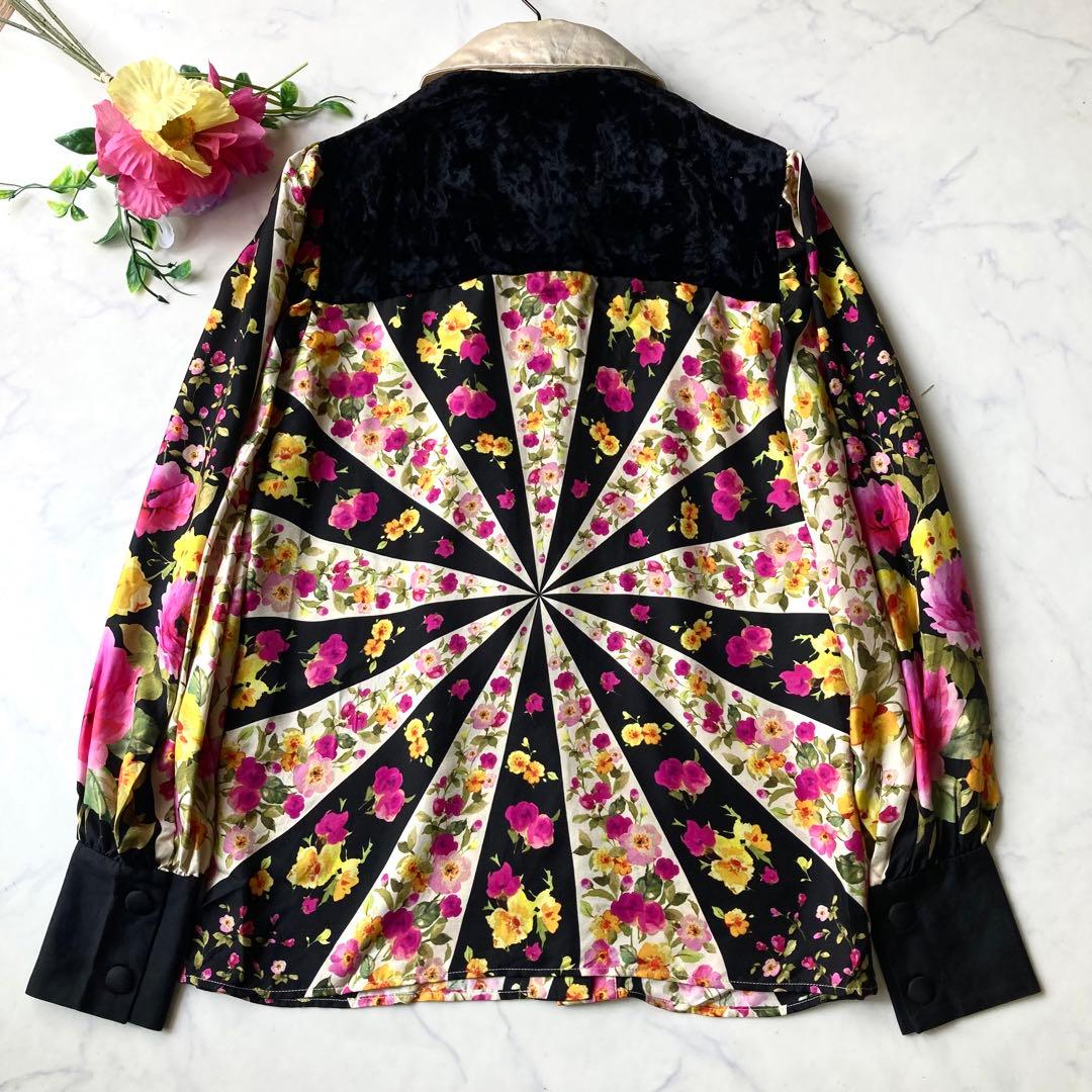 GUCCI グッチ　シャツ　ブラウス　フラワーパターン 花柄　シルク　38