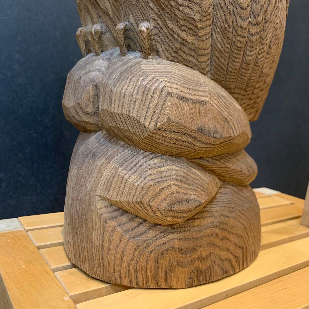 希少✨高瀬秀雄作　シマフクロウ　幸運　木彫り　風水　オブジェ　不苦労　北の使者