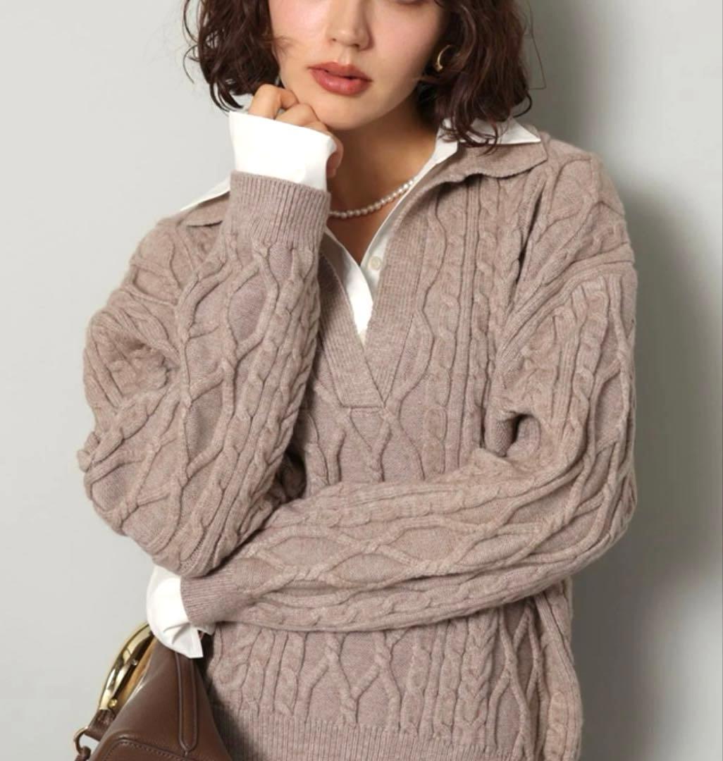 週末限定　ほぼ未使用　Arpege story シャツドッキングケーブルニット