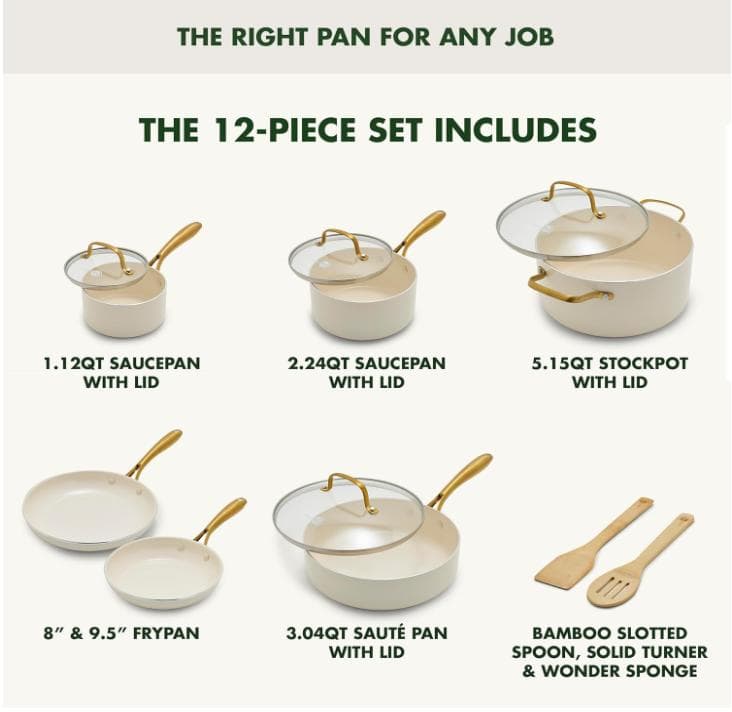 GreenPan調理器具12点セット セラミック製 蓋付き鍋&フライパン