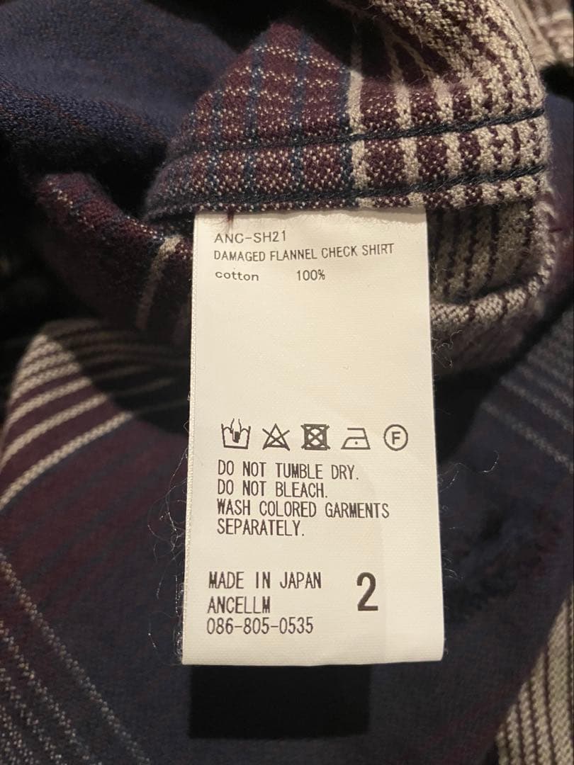 トップス ANCELLM DAMAGED FLANNEL CHECK SHIRT
