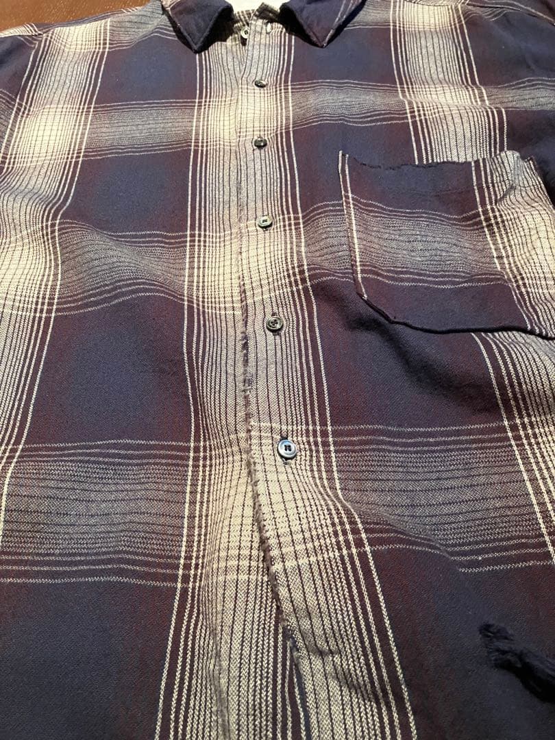 トップス ANCELLM DAMAGED FLANNEL CHECK SHIRT