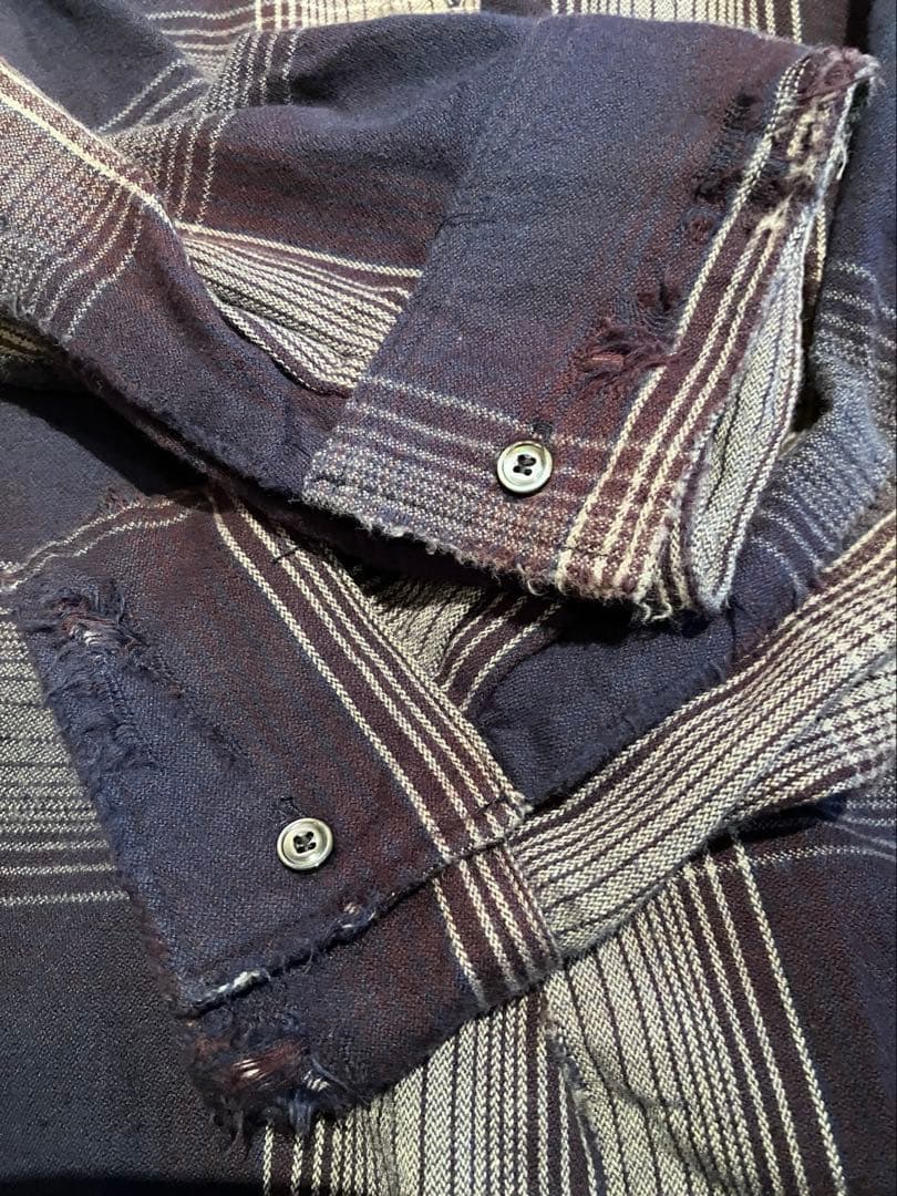 トップス ANCELLM DAMAGED FLANNEL CHECK SHIRT