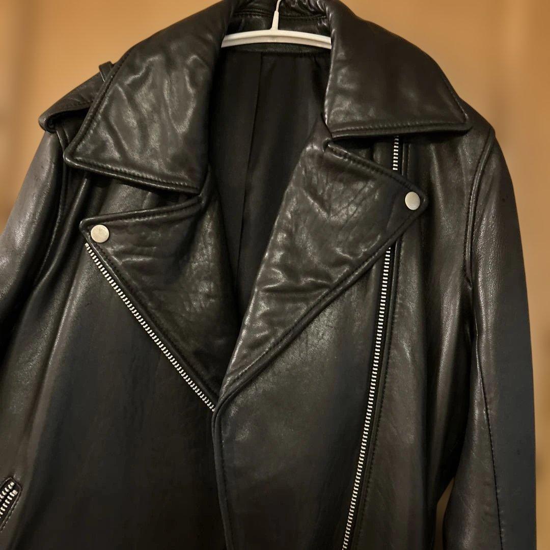il ブラックレザー 上質 ライダースジャケット ラムレザー Mサイズ
