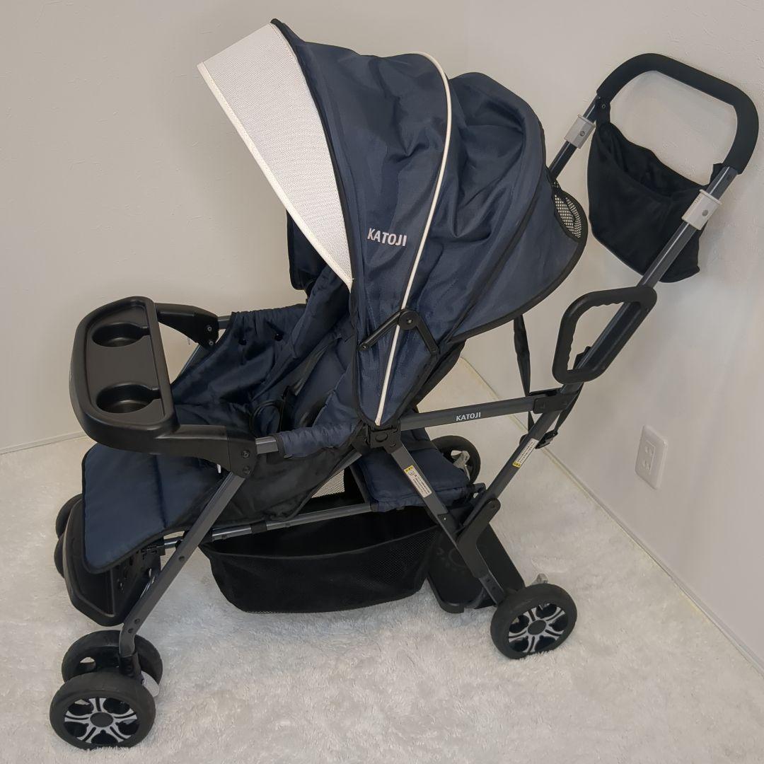【美品】KATOJI ２人でゴー 折りたたみ式ベビーカー ２人乗り ネイビー