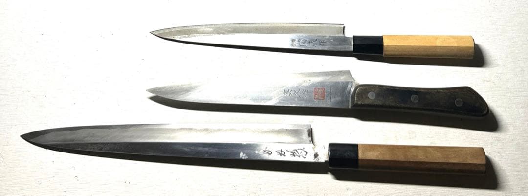 貝印三徳包丁& 本家かね惣柳刃 白鋼 霞 水牛柄 1尺他6本セット