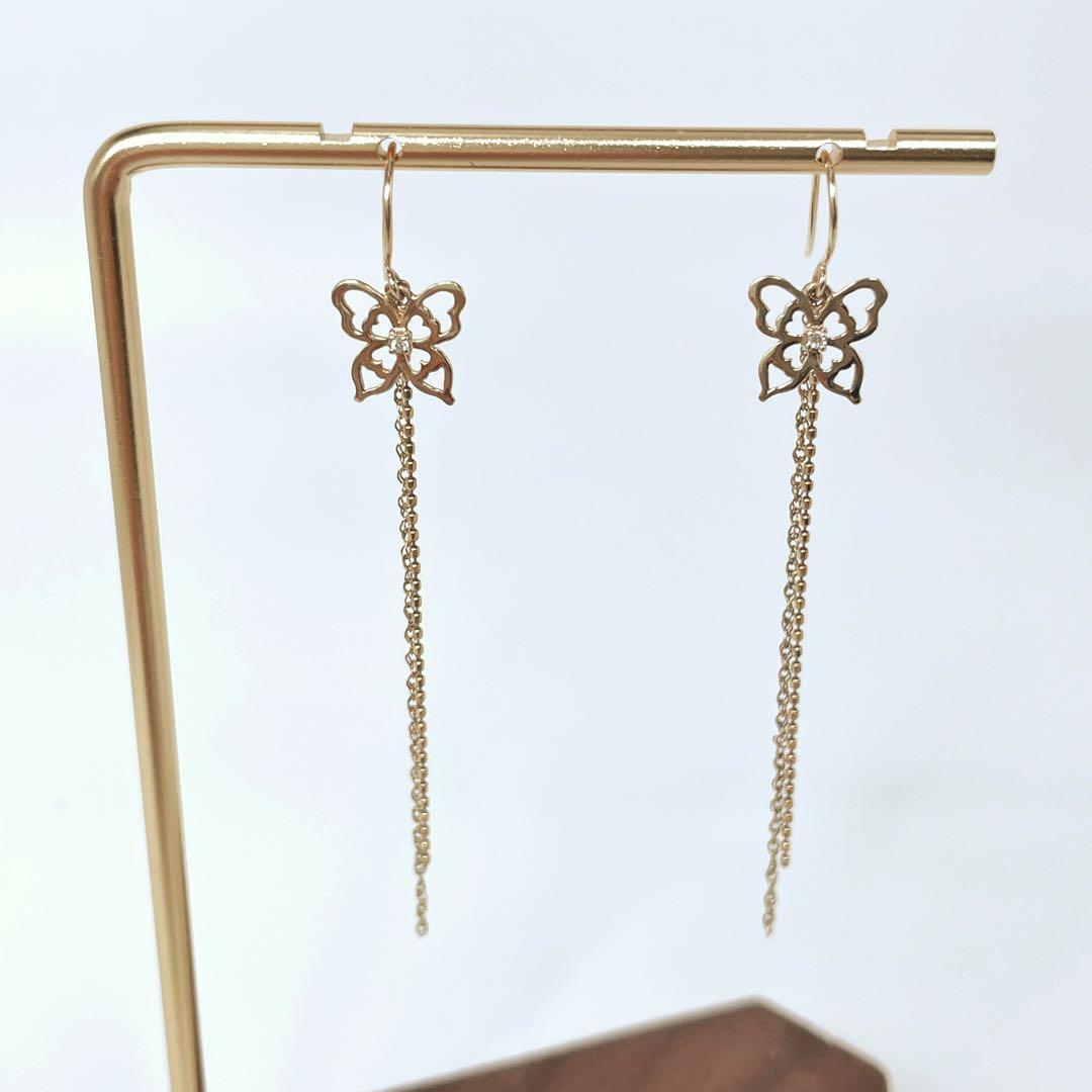 you♡様:::ヴァンドーム青山 K10 ダイヤモンド バタフライ ロングピアス