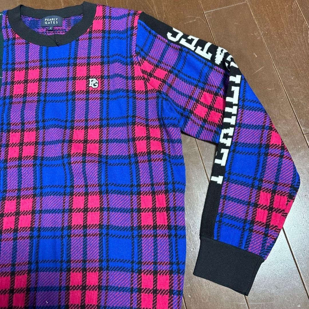 パーリーゲイツ　モノトーン　マルチチェック柄 セーターサイズ5