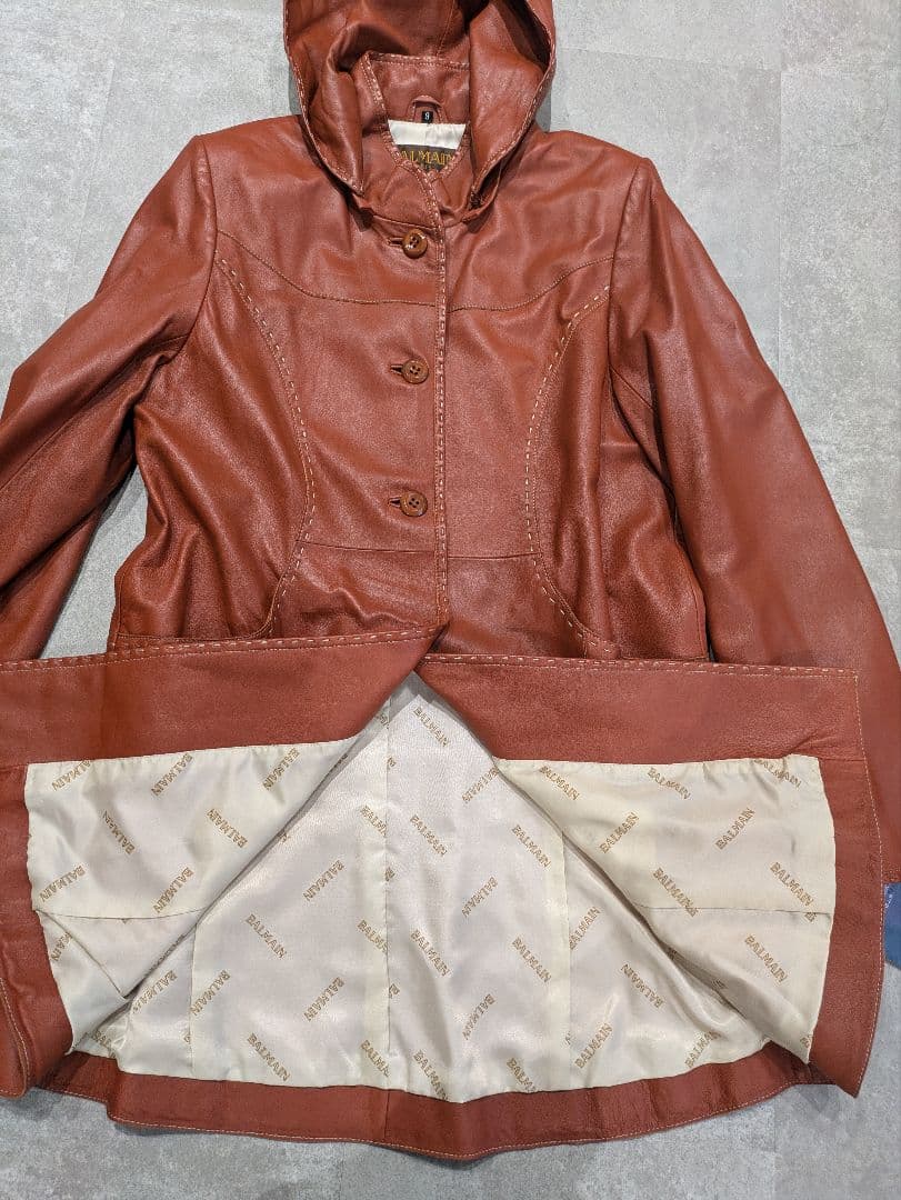 新品 BALMAIN バルマン　レザーコート　ジャケット　裏地総柄 羊革