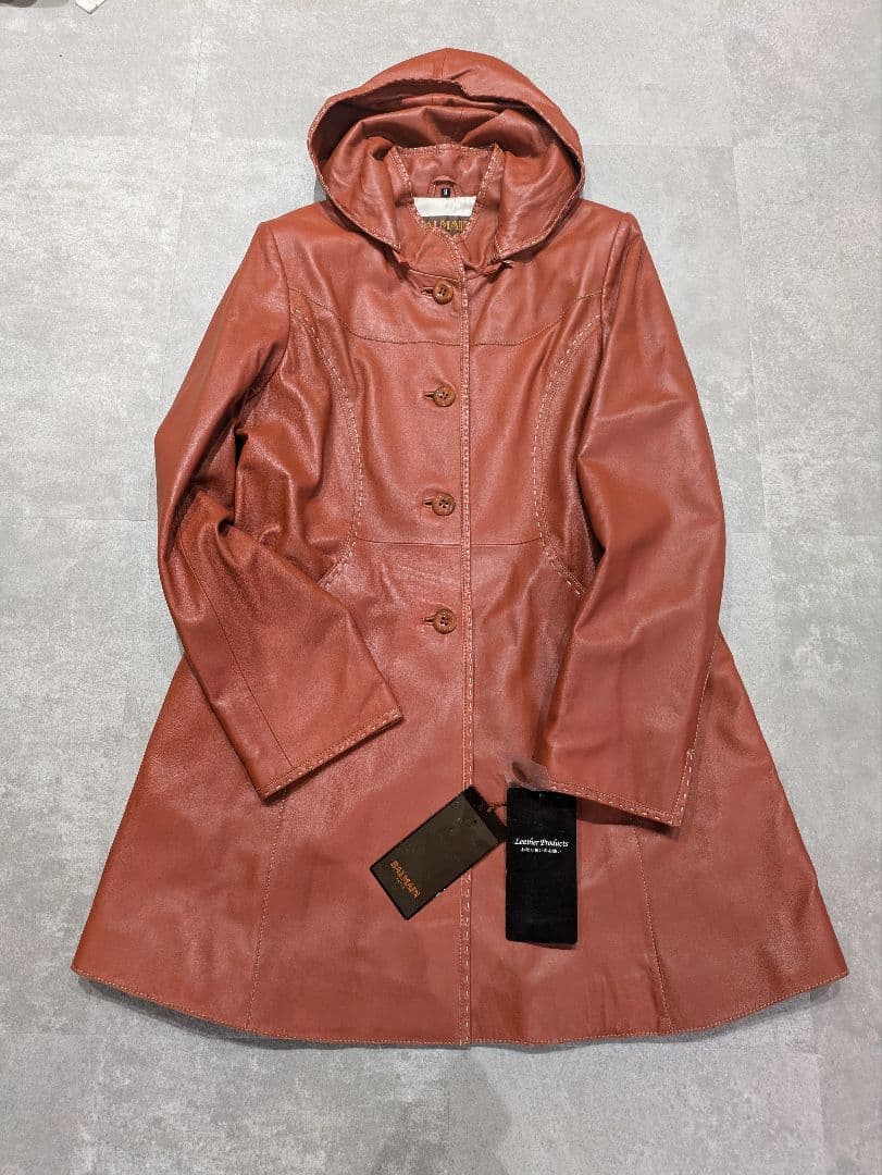 新品 BALMAIN バルマン　レザーコート　ジャケット　裏地総柄 羊革