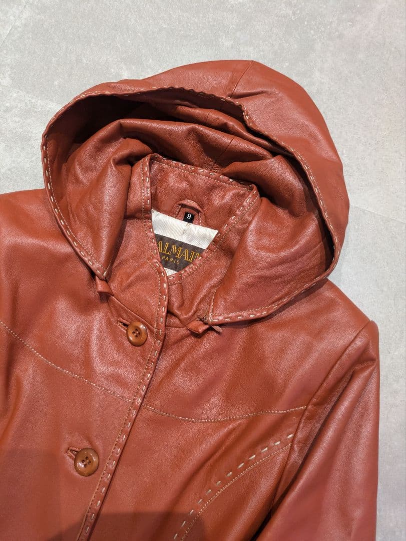 新品 BALMAIN バルマン　レザーコート　ジャケット　裏地総柄 羊革
