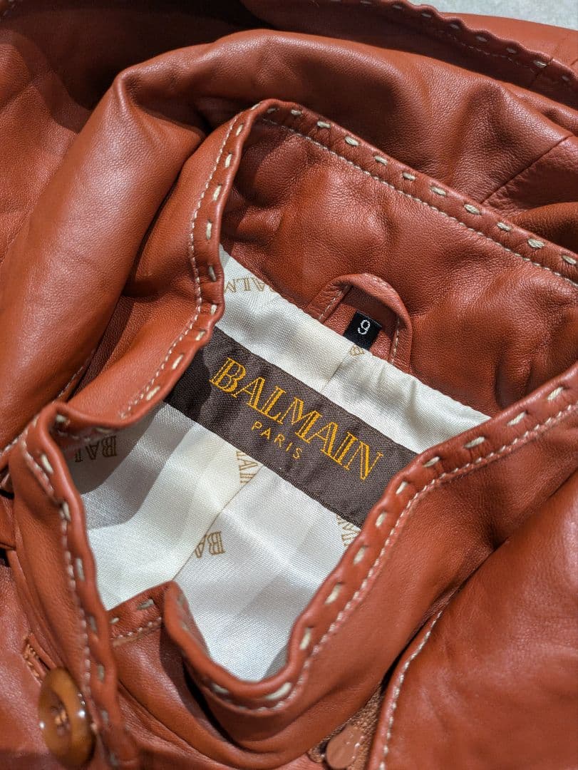 新品 BALMAIN バルマン　レザーコート　ジャケット　裏地総柄 羊革
