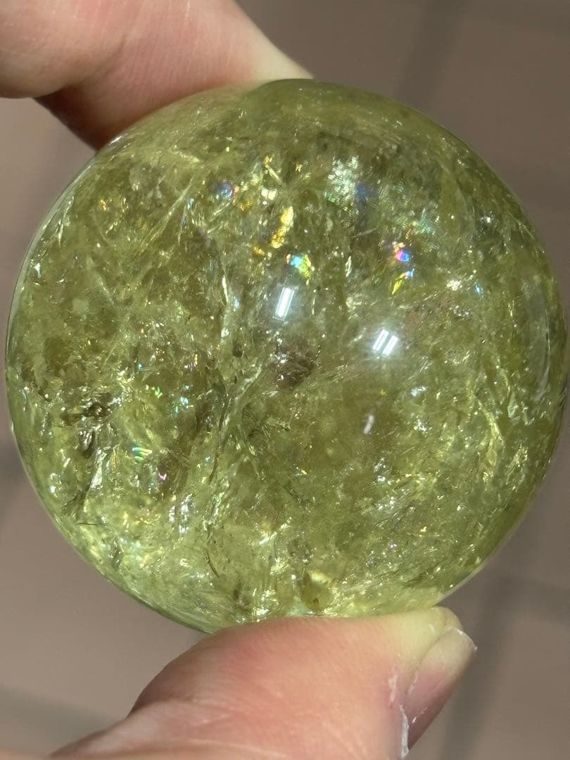 虹満タン　爆虹シトリンスフィア　丸玉4.22cm 煌びやか　シトリン