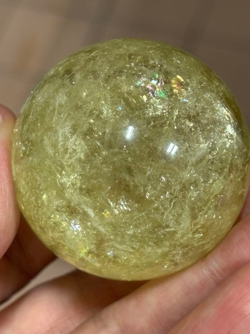 虹満タン　爆虹シトリンスフィア　丸玉4.22cm 煌びやか　シトリン