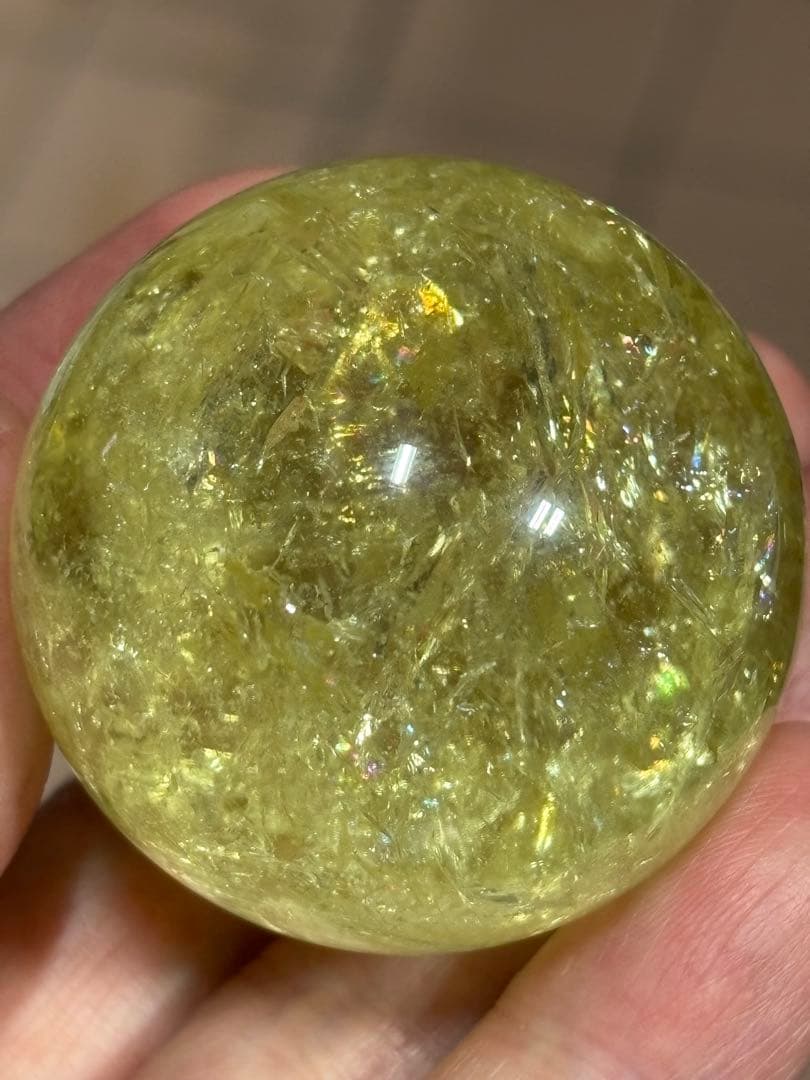 虹満タン　爆虹シトリンスフィア　丸玉4.22cm 煌びやか　シトリン