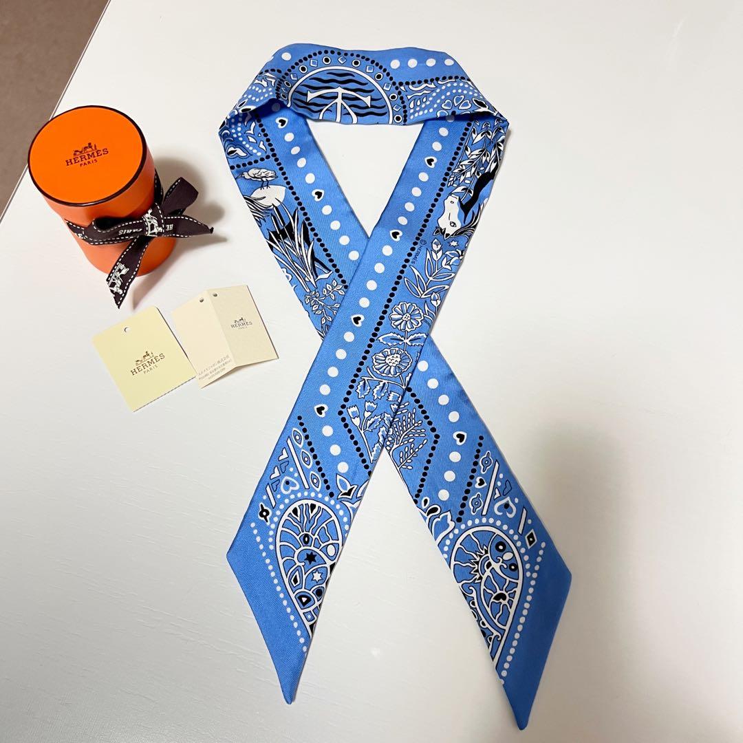 【美品】エルメス★HERMES★ツィリー★ブルー ホワイト★ツイリー★バンダナ柄