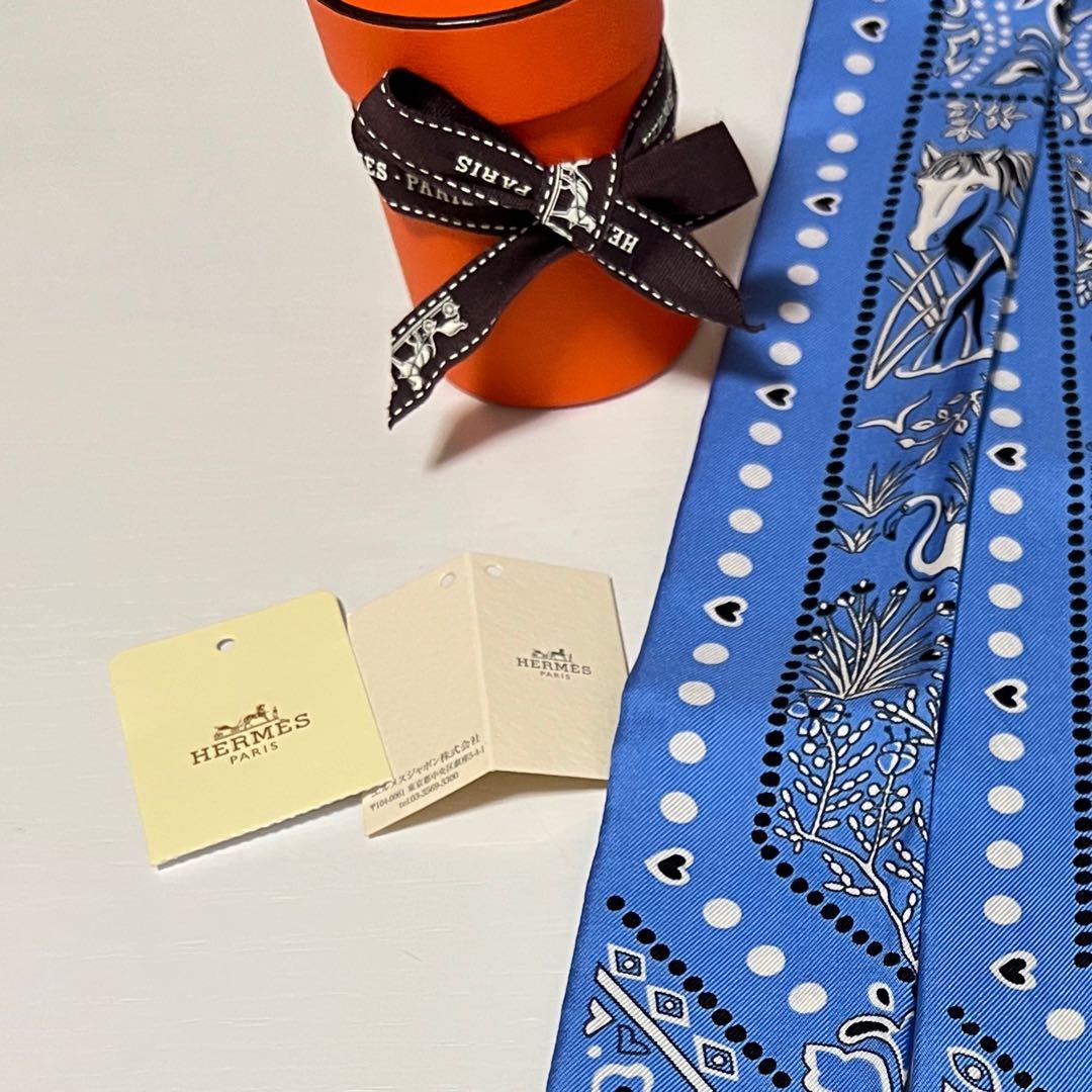 【美品】エルメス★HERMES★ツィリー★ブルー ホワイト★ツイリー★バンダナ柄