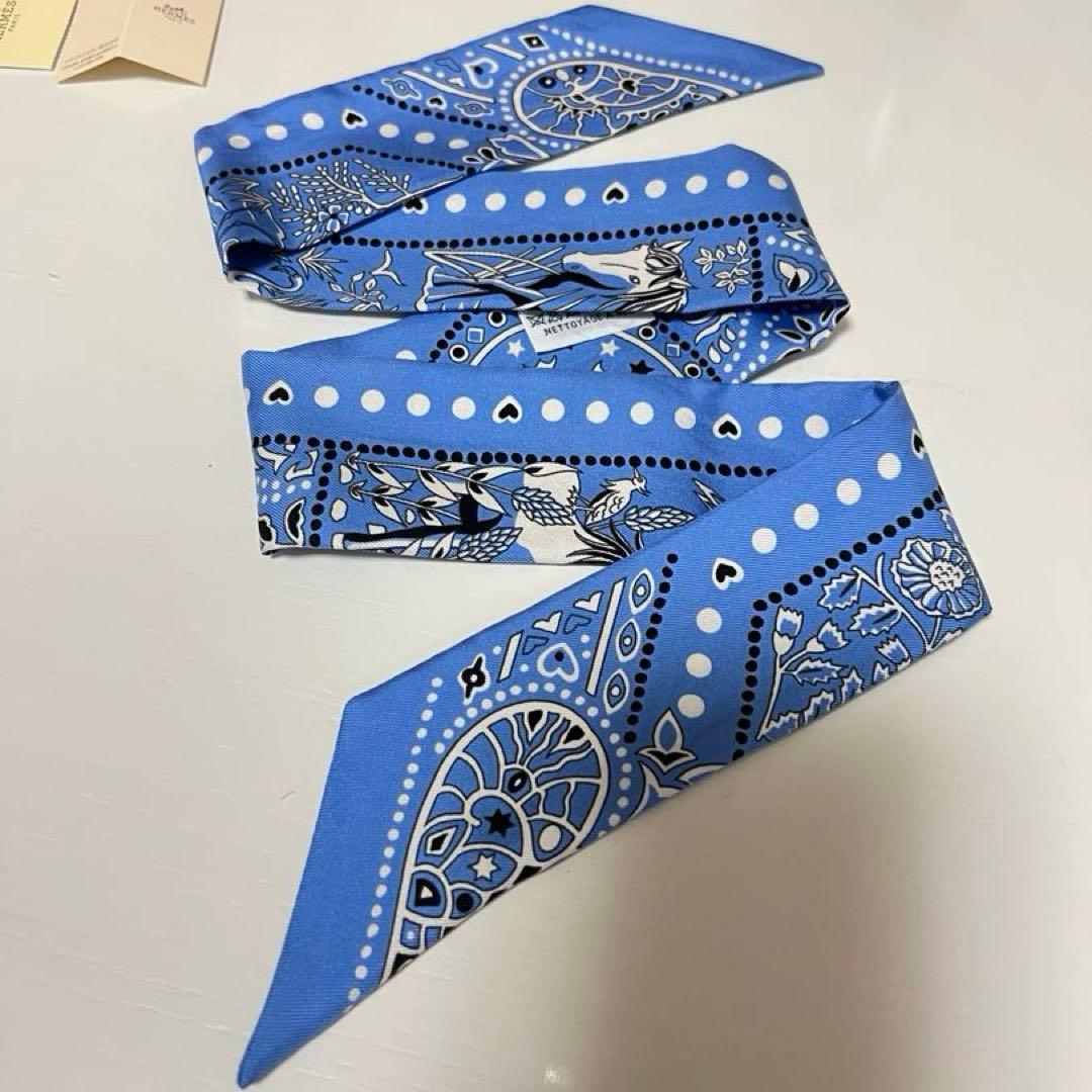 【美品】エルメス★HERMES★ツィリー★ブルー ホワイト★ツイリー★バンダナ柄