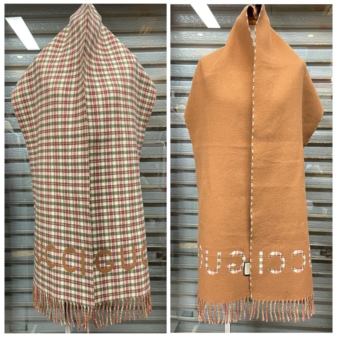 【美品】GUCCIグッチ ウール/カシミヤ　チェック　マフラー　❤︎