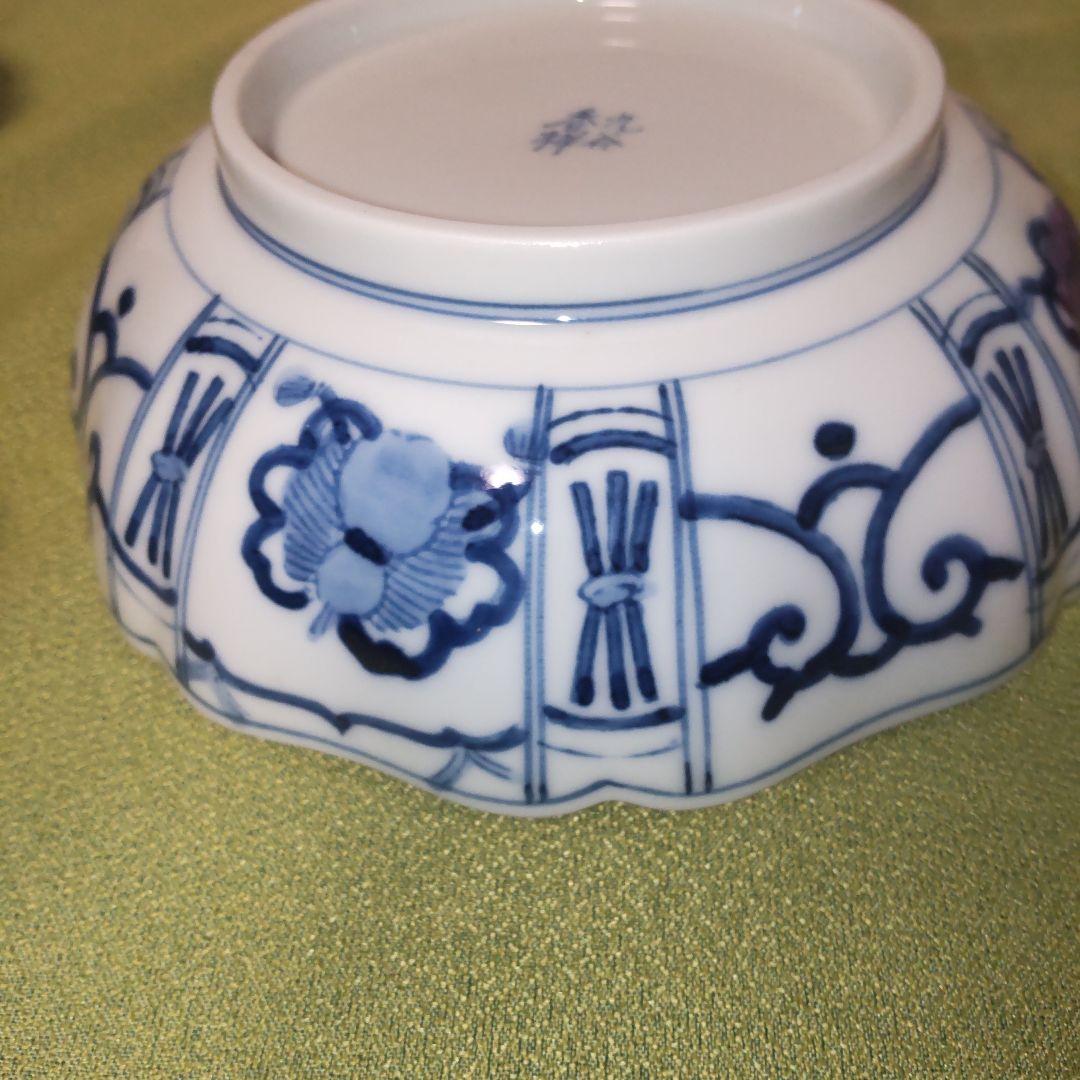 九谷焼　香祥窯　染付　宝尽くし 小鉢 中皿　 八角皿 輪花 手描き 未使用品