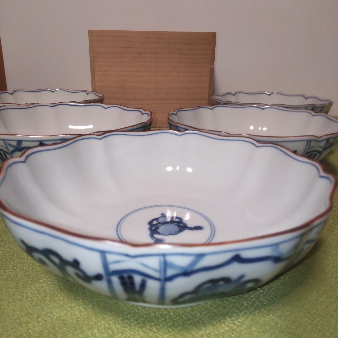 九谷焼　香祥窯　染付　宝尽くし 小鉢 中皿　 八角皿 輪花 手描き 未使用品