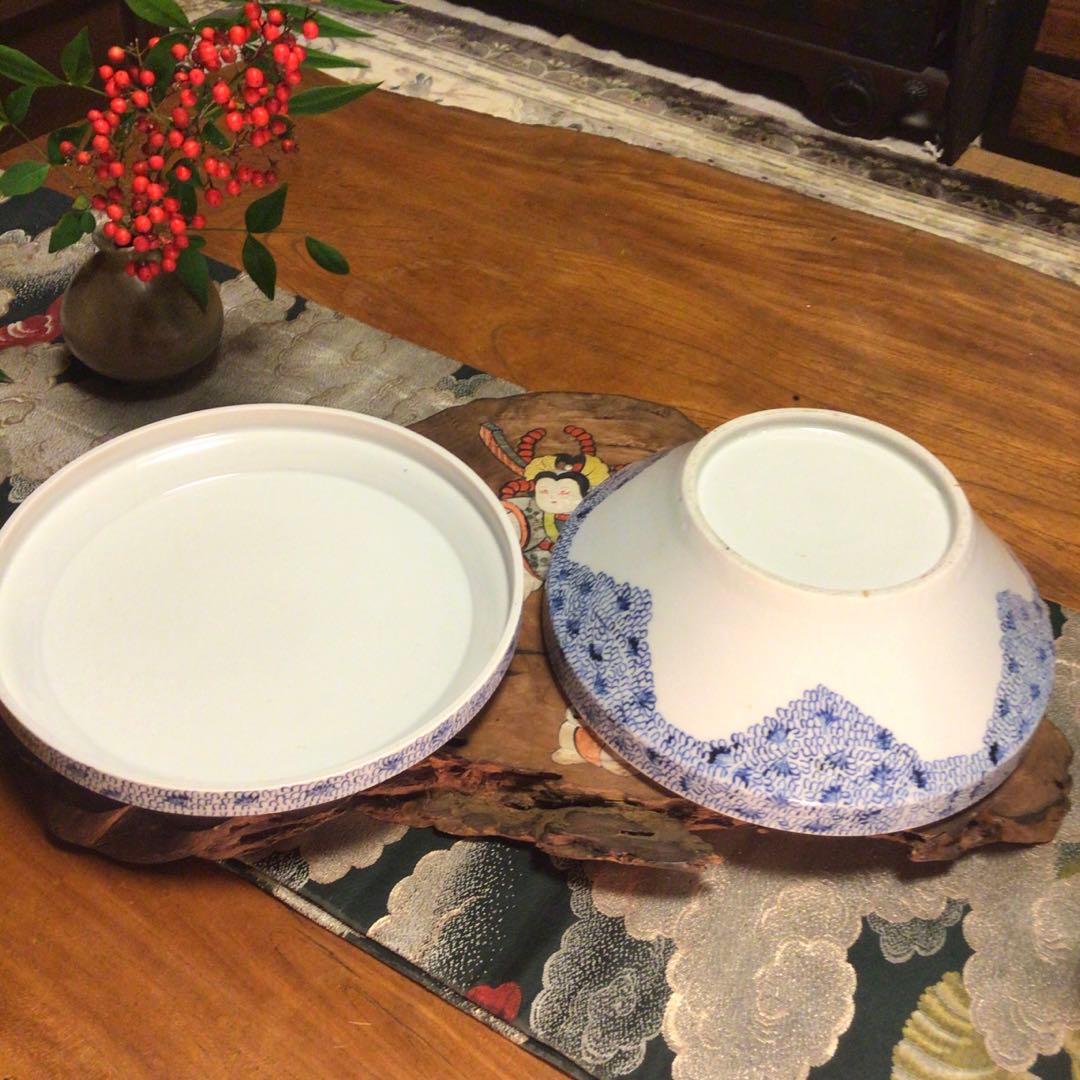 A895 古伊万里　染付　　微塵唐草　　蓋物