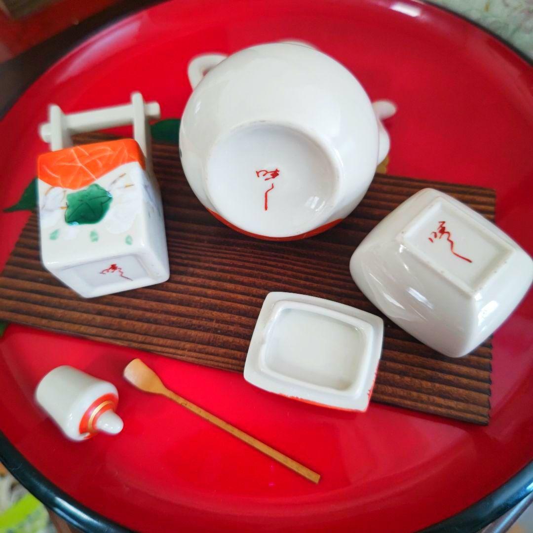 和風陶器醤油 継ぎ、辛子入れ、楊枝差しセット