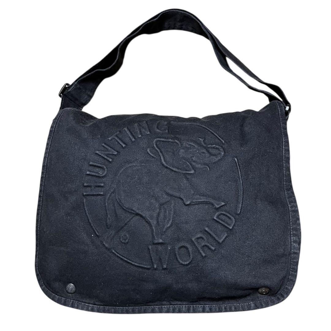 美品　ハンティングワールド　メッセンジャーバッグ　A4可能　デニム　USA製　黒