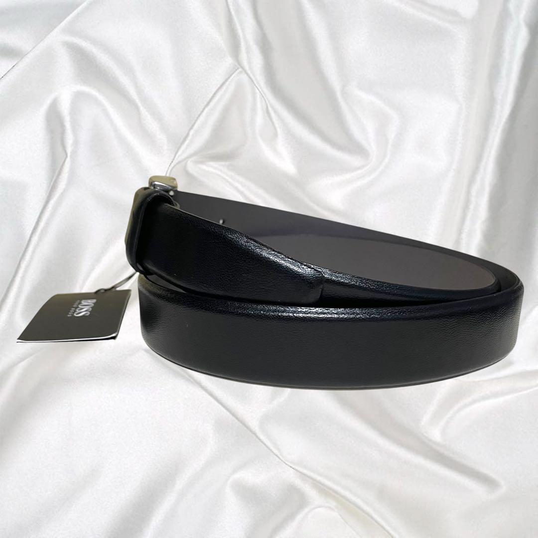 【HUGO BOSS】美品 本革 レザー ドレス ブラック 黒 100cm以上