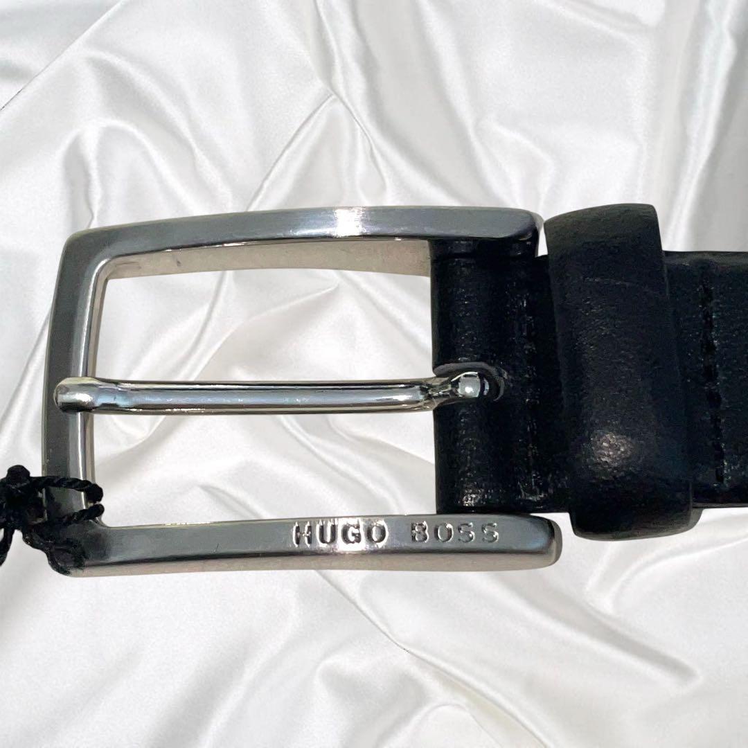 【HUGO BOSS】美品 本革 レザー ドレス ブラック 黒 100cm以上