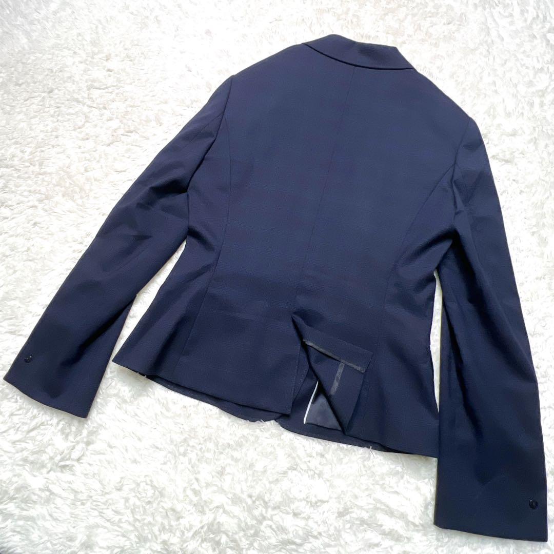 【未使用級】レミュー シルク混 セットアップパンツスーツ チェック ネイビー L