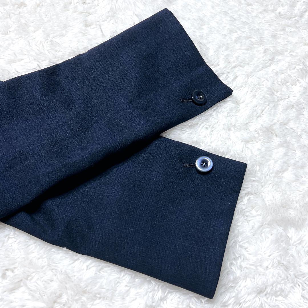 【未使用級】レミュー シルク混 セットアップパンツスーツ チェック ネイビー L