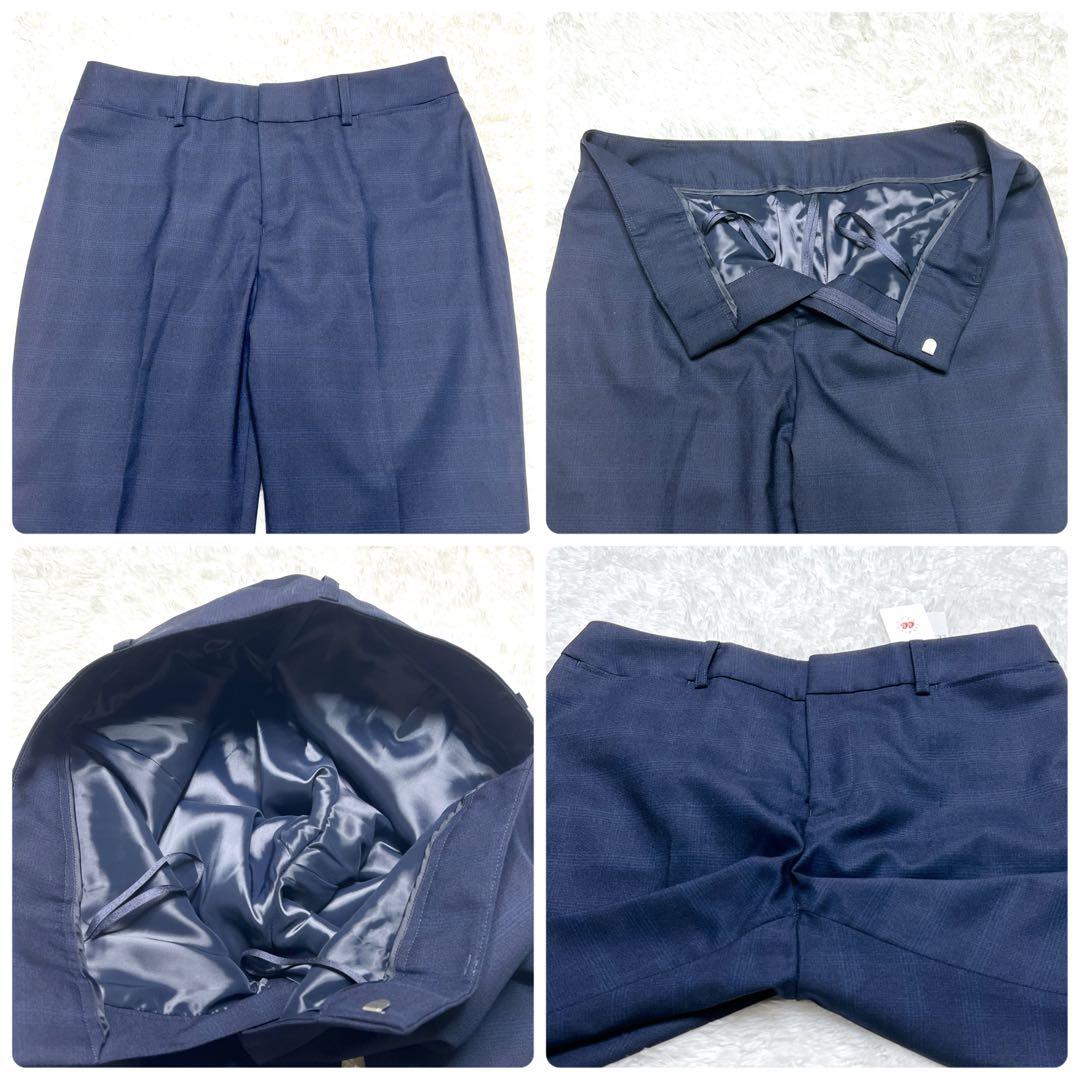 【未使用級】レミュー シルク混 セットアップパンツスーツ チェック ネイビー L