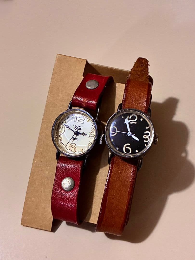 アンティーク腕時計 ハンドメイド 一点物 本革 レザー ブラウン 茶 ペア 美品