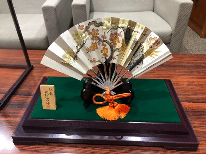 武比古作　純銀扇　8号　松竹梅