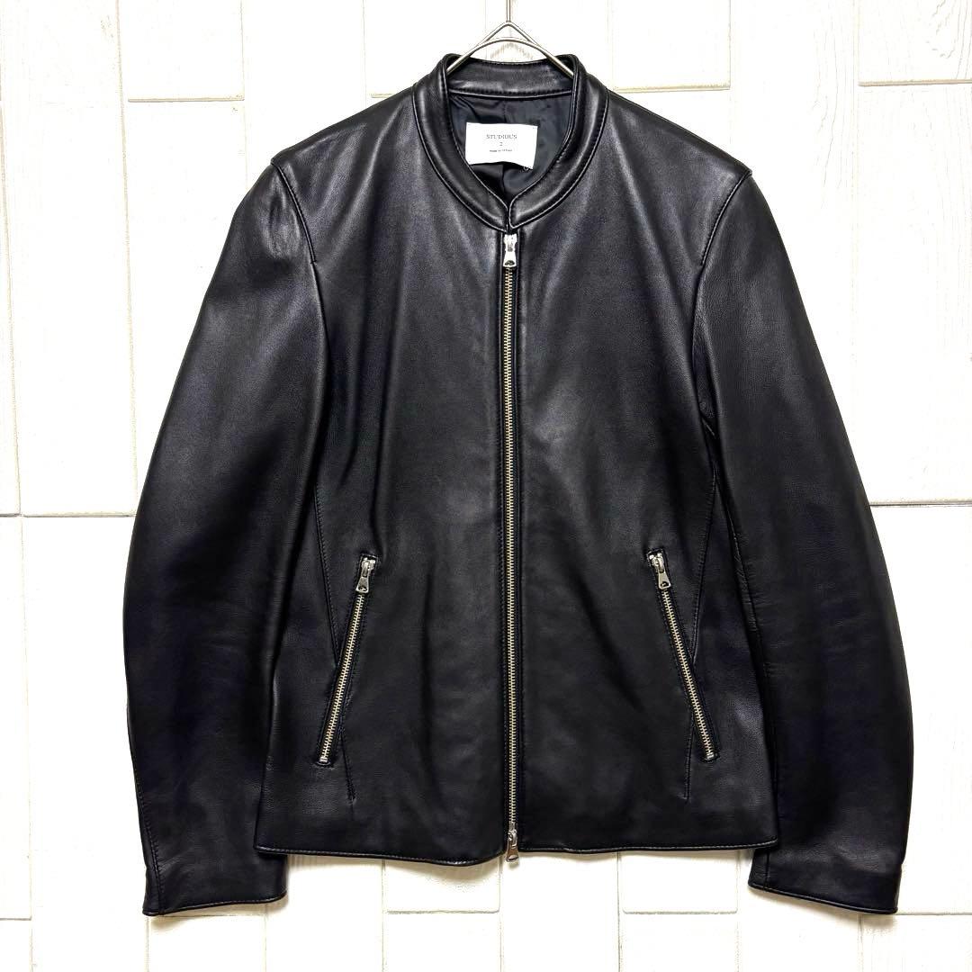 美品 STUDIOUS シングル ライダース ジャケット 羊革 ブラック 黒 M