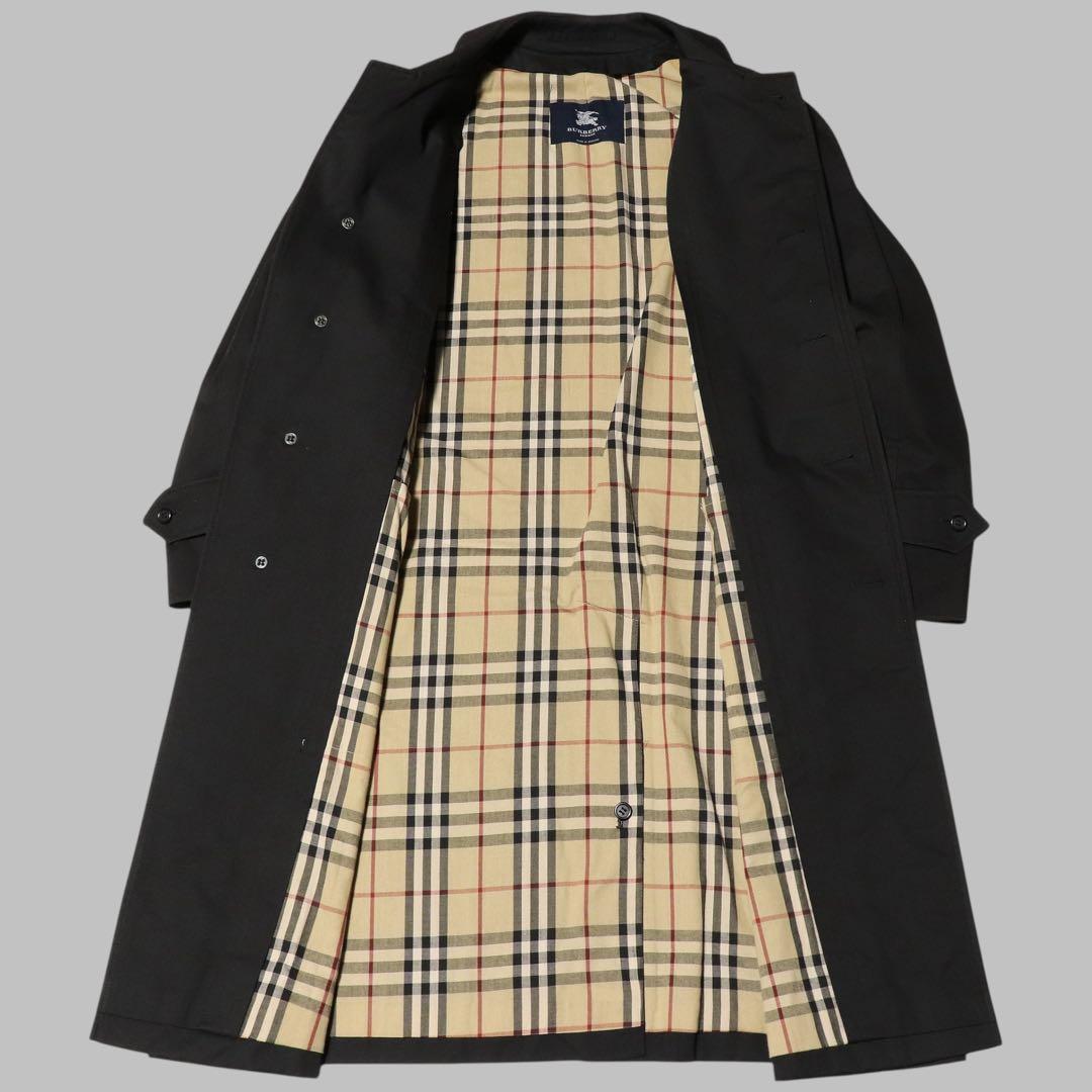 BURBERRY★ノバチェック柄 ステンカラーコート★ブラック★黒★英国製★L