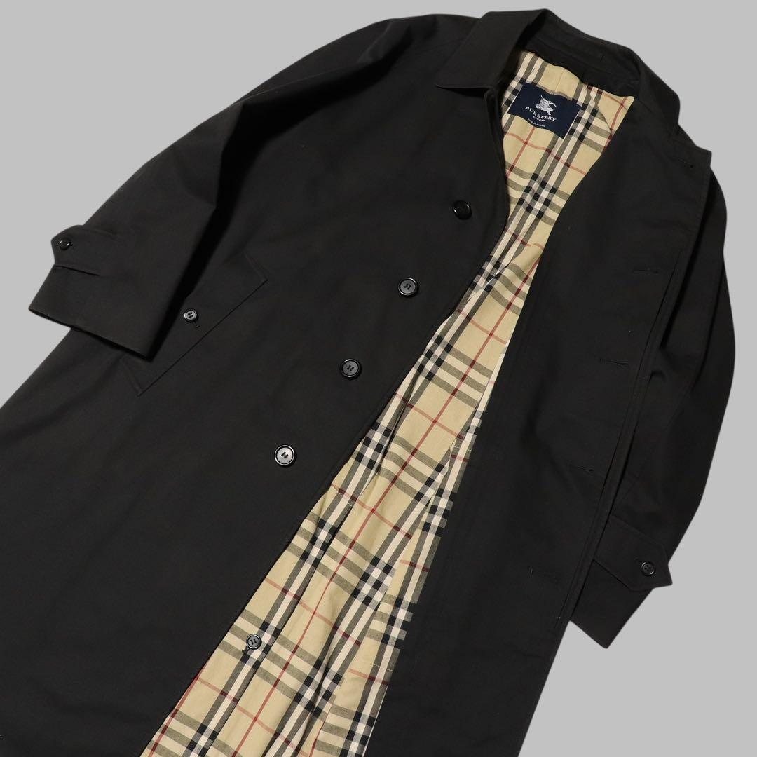 BURBERRY★ノバチェック柄 ステンカラーコート★ブラック★黒★英国製★L