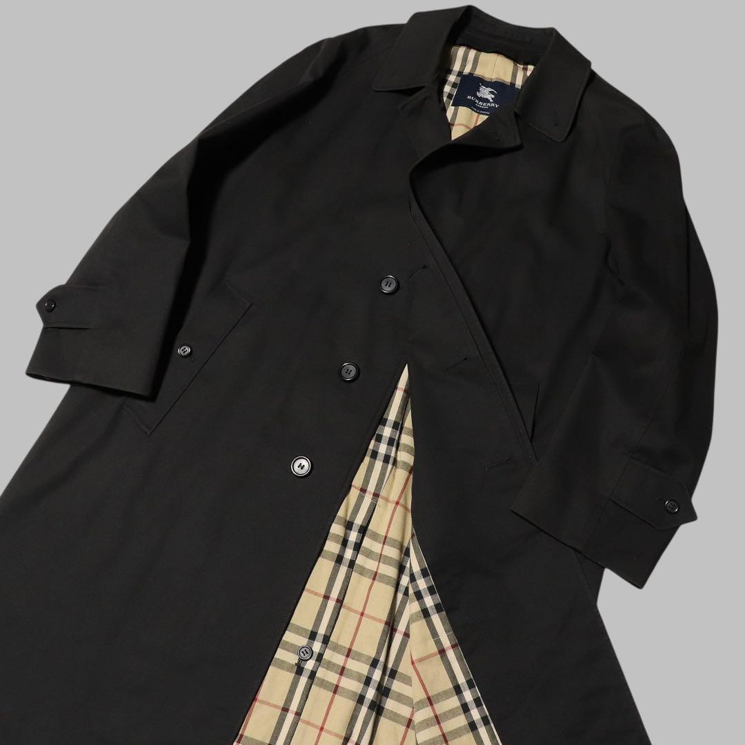 BURBERRY★ノバチェック柄 ステンカラーコート★ブラック★黒★英国製★L