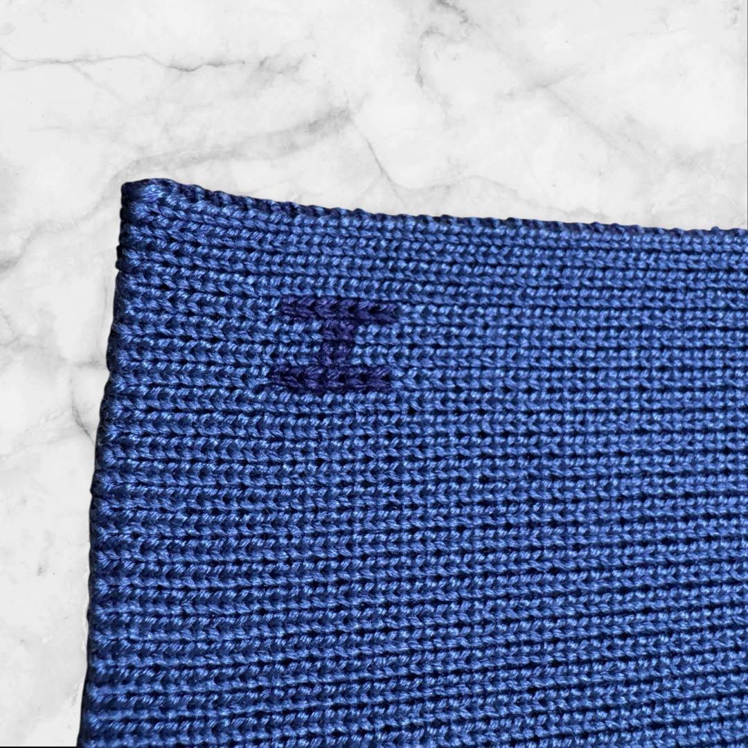 HERMES ネイビー 無地 ネクタイ　リバーシブル　ブルー　水色　Hロゴ