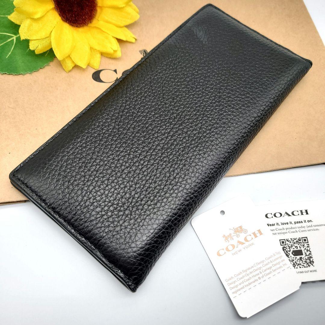 COACH 長財布 新品 ブラック ペブルレザー お札入れ 小銭入れ