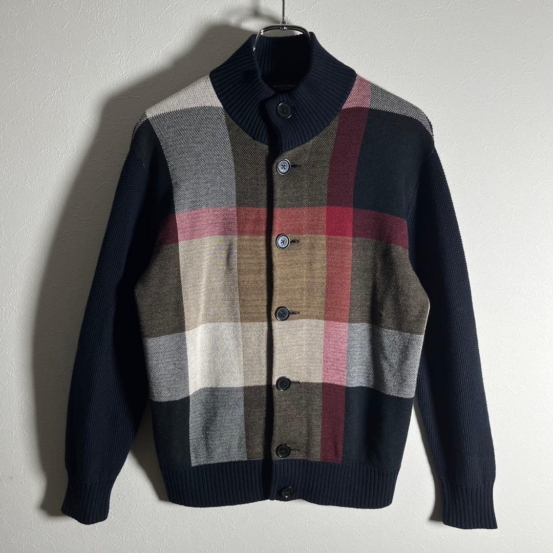 【美品】ブラックレーベルクレストブリッジ パネルチェックハイネックカーディガンM