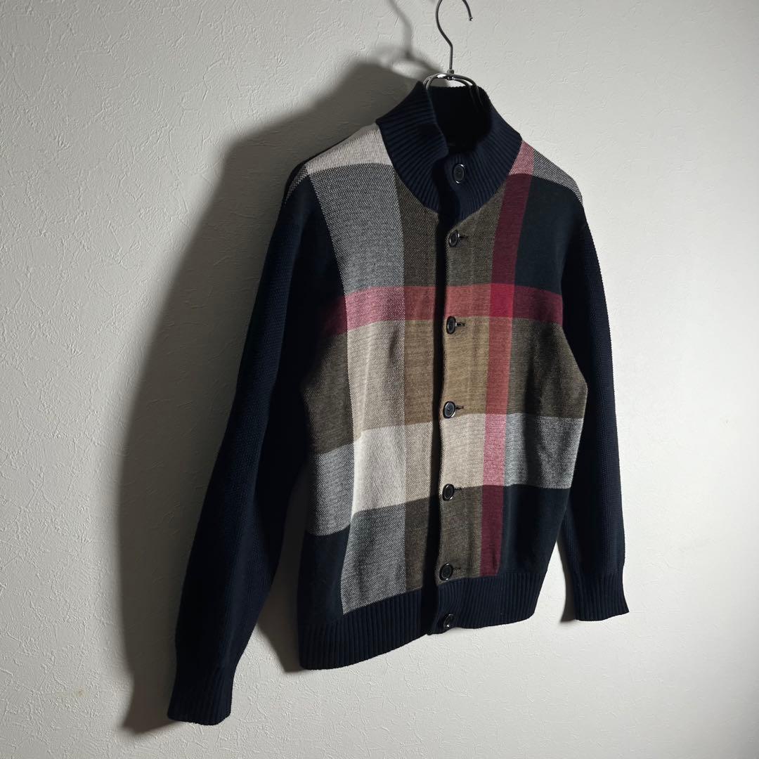 【美品】ブラックレーベルクレストブリッジ パネルチェックハイネックカーディガンM