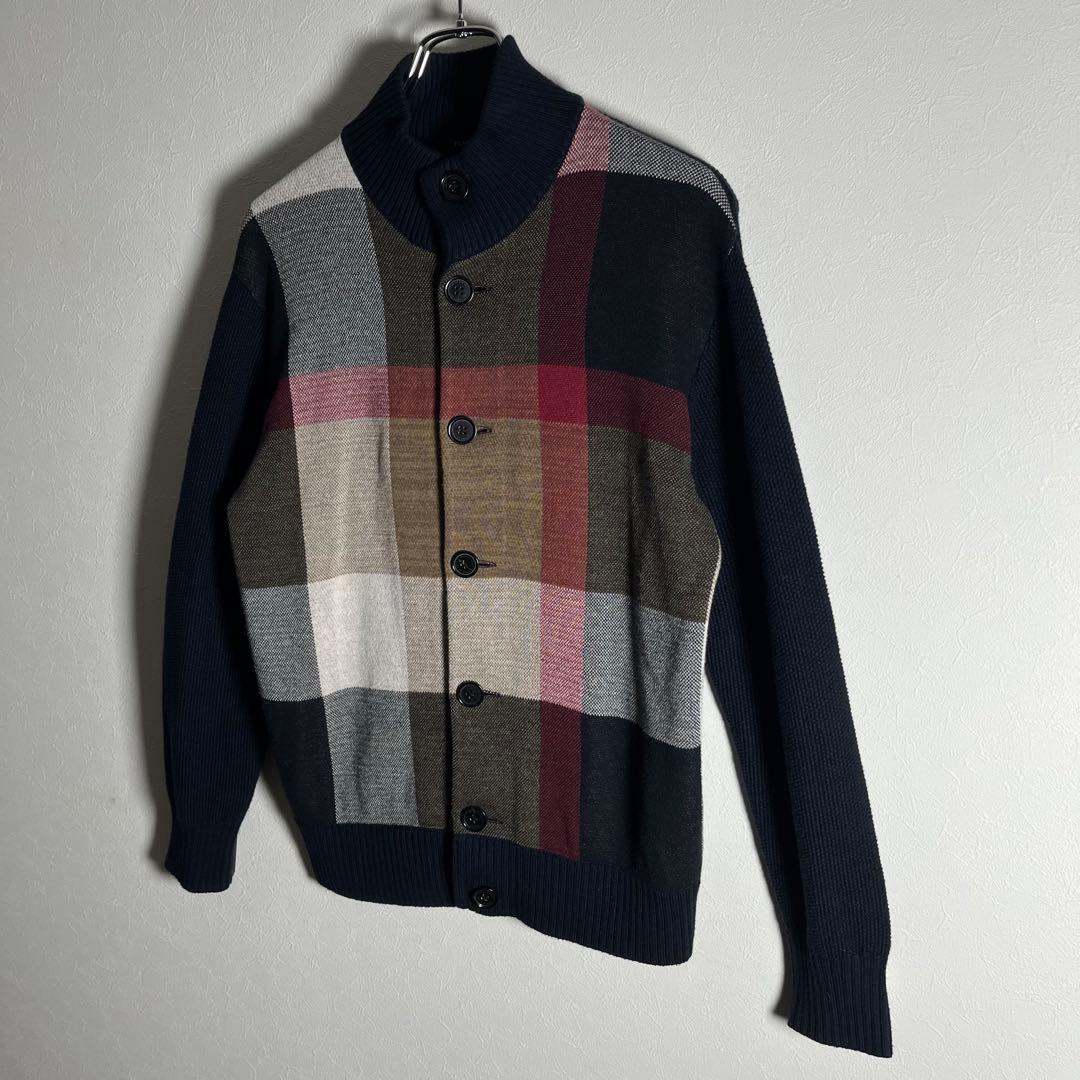 【美品】ブラックレーベルクレストブリッジ パネルチェックハイネックカーディガンM