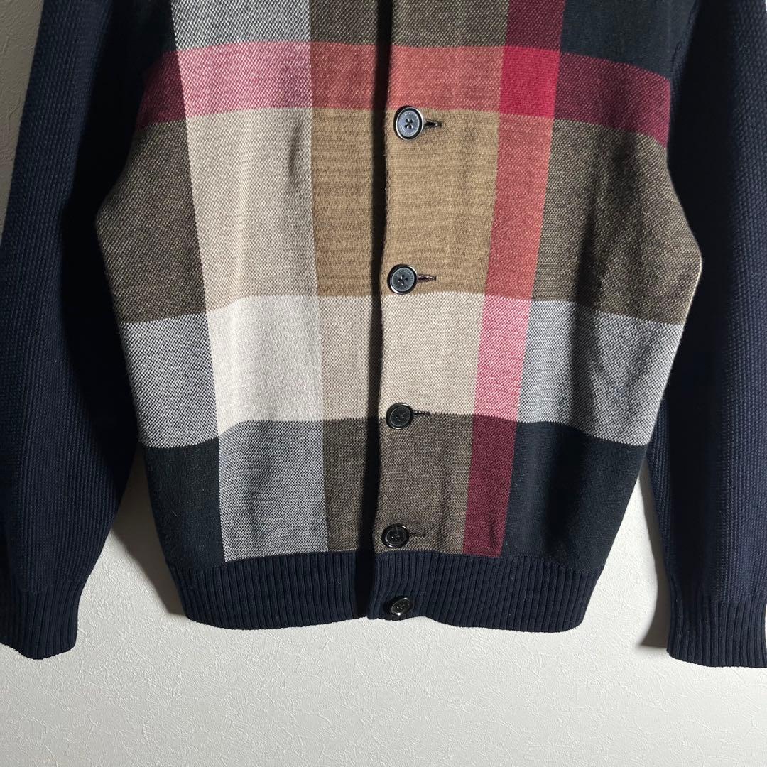 【美品】ブラックレーベルクレストブリッジ パネルチェックハイネックカーディガンM