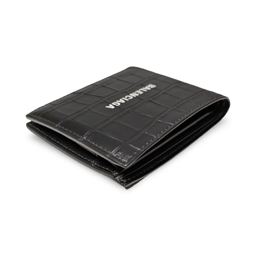 【極美品】BALENCIAGA クロコ型押しレザー　二つ折り財布 黒
