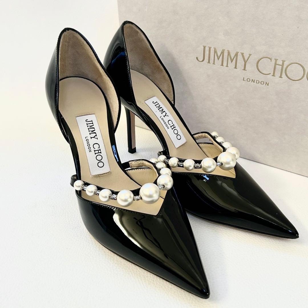 Jimmy Choo オーレリー パール付き パテントレザー パンプス 35 黒